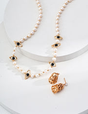 Blisseu Natural Pearl Onyx Necklace