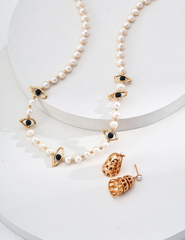 Blisseu Natural Pearl Onyx Necklace