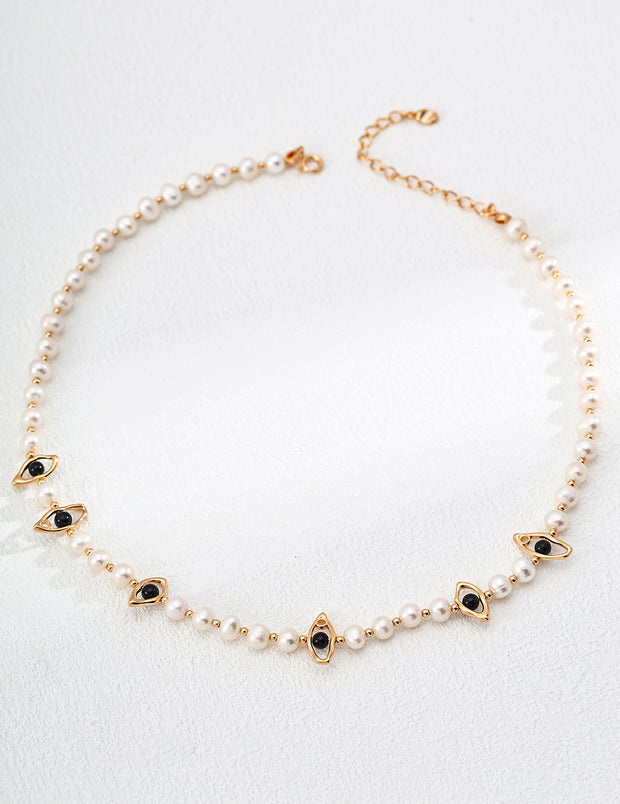 Blisseu Natural Pearl Onyx Necklace