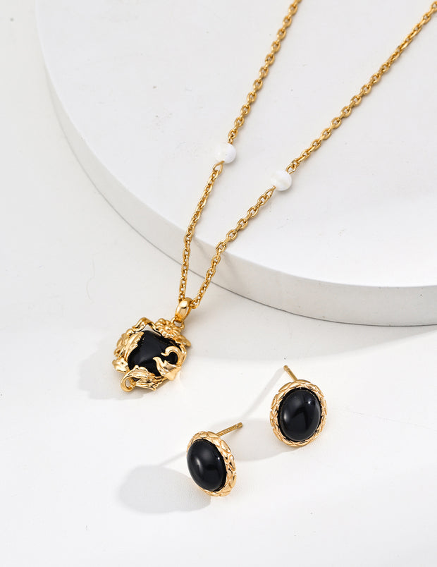 Blisseu Black Agate Pendant Necklace