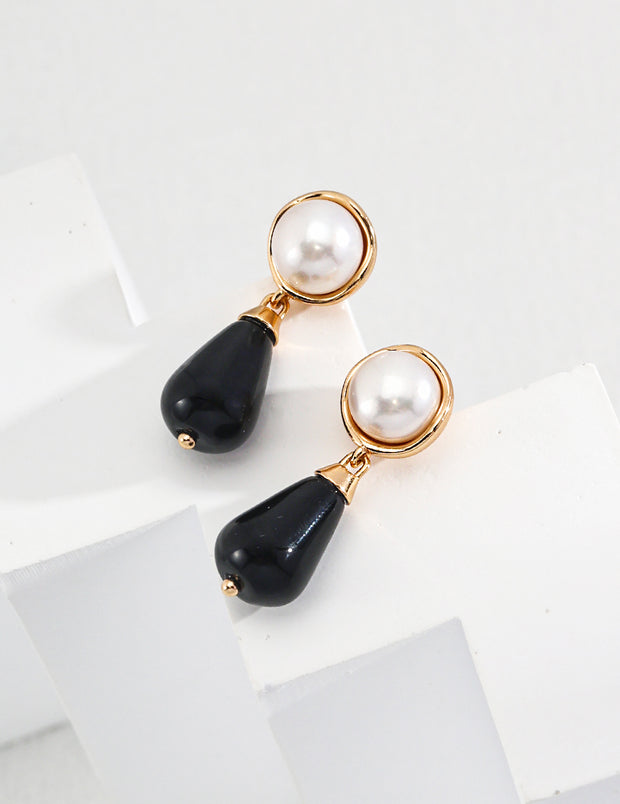 Blisseu Agate Drop Pearl Earrings