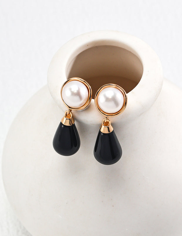 Blisseu Agate Drop Pearl Earrings