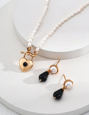 Blisseu Agate Drop Pearl Earrings