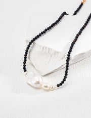 Blisseu Black Agate Pearl Necklace