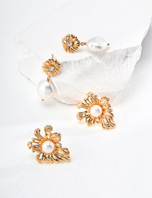 Blisseu Floral Pearl Earrings