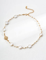 Blisseu Floral Silver Pearl Necklace