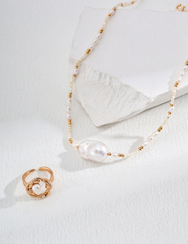 Blisseu Minimalist Baroque Natural Pearl Necklace