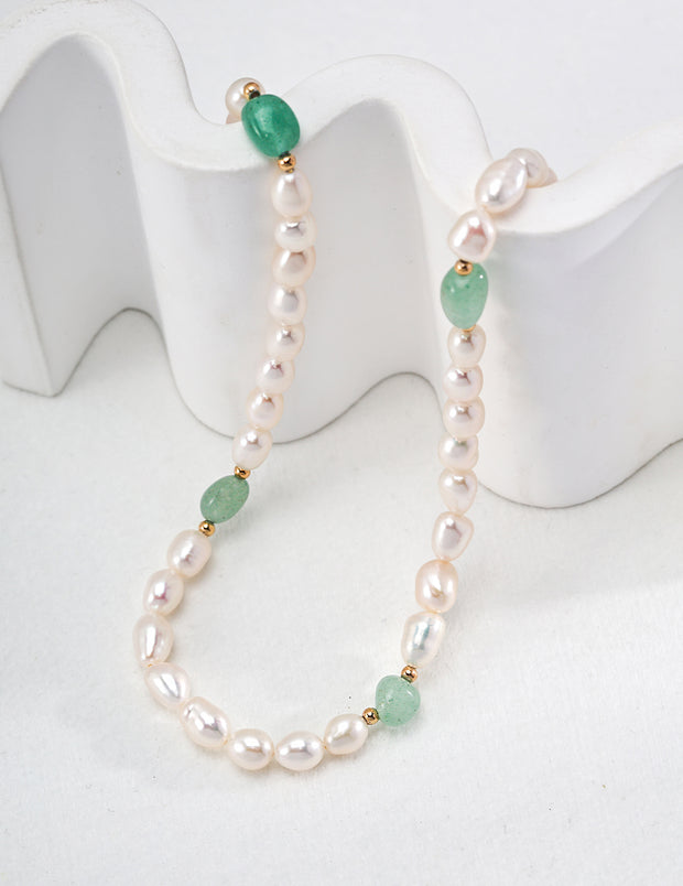 Blisseu Natural Pearl Jade Beaded Necklace