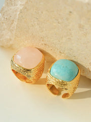 Blisseu Pink Crystal Turquoise Square Rings