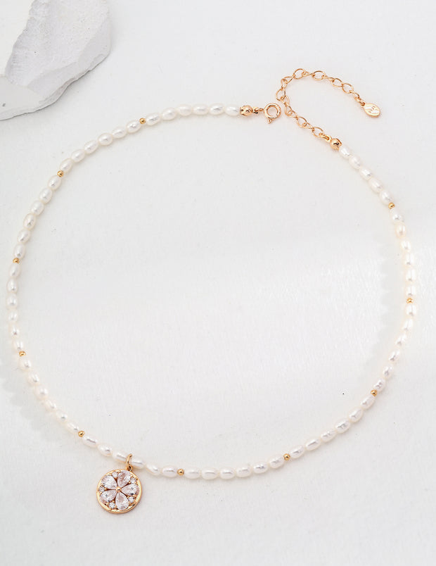 Blisseu S925 Silver Zircon Pearl Necklace