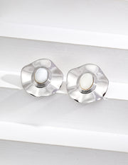 Blisseu Silver Onyx Shell Earrings