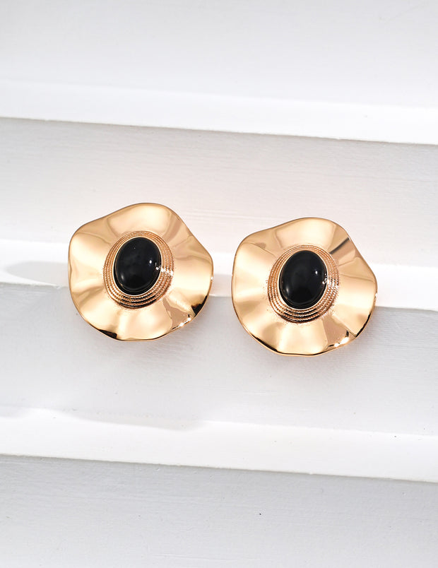 Blisseu Silver Onyx Shell Earrings