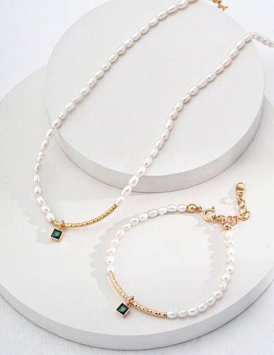 Blisseu Silver Zircon Pearl Necklace