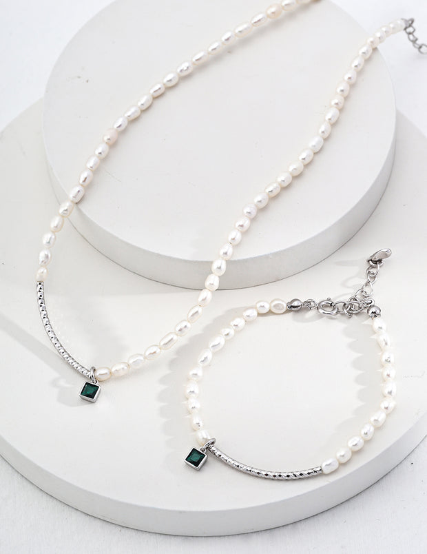 Blisseu Silver Zircon Pearl Necklace