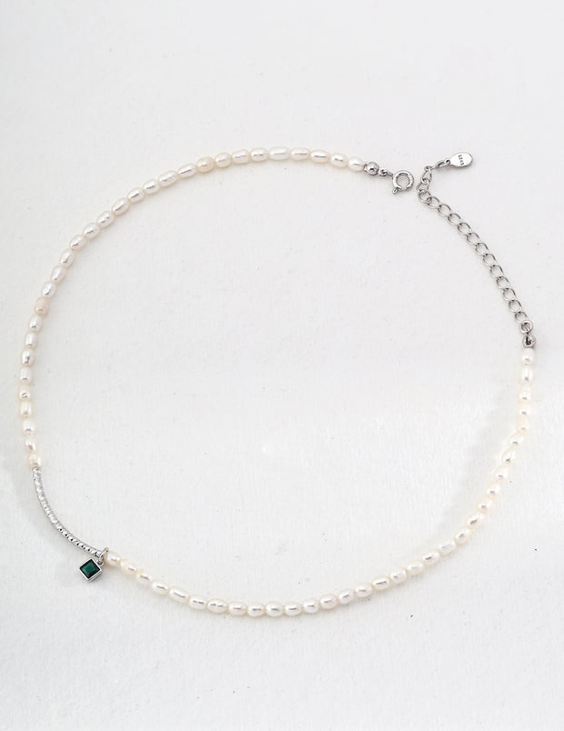 Blisseu Silver Zircon Pearl Necklace