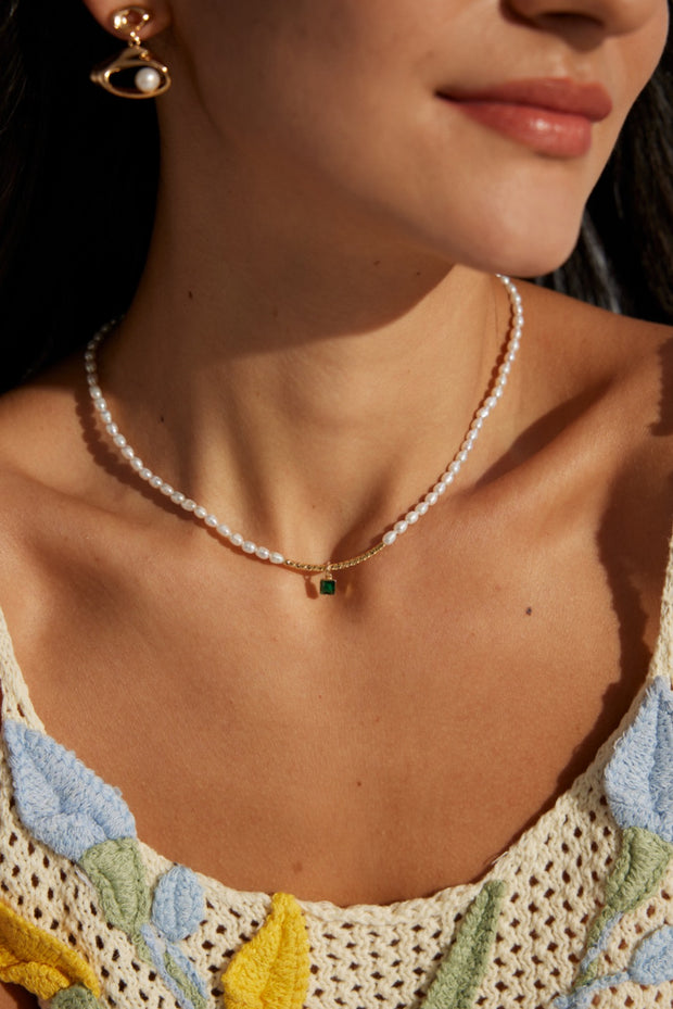 Blisseu Silver Zircon Pearl Necklace