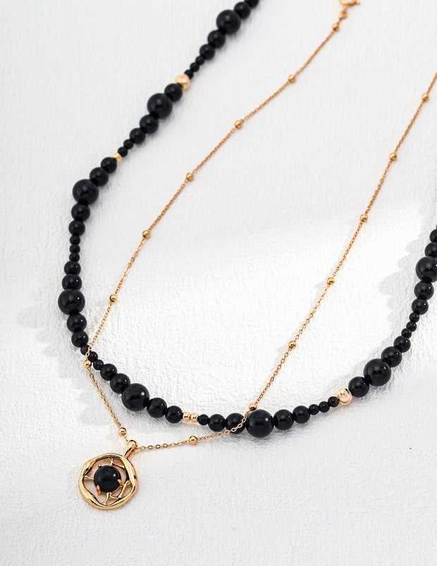 Blisseu Sterling Silver Black Agate necklace