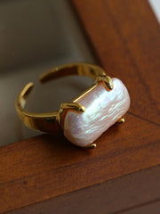 Blisseu Vintage Baroque Pearl Open Ring