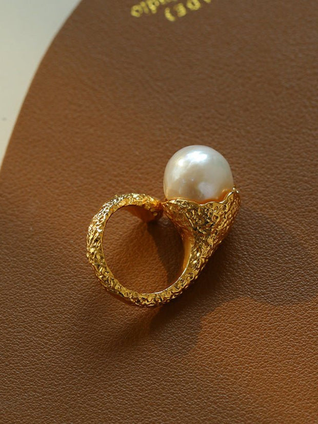 Blisseu Vintage Floral Orb Baroque Pearl Rings