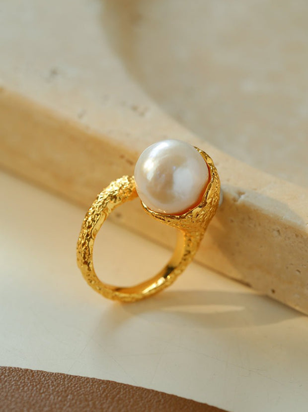 Blisseu Vintage Floral Orb Baroque Pearl Rings