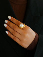 Blisseu Vintage Floral Orb Baroque Pearl Rings