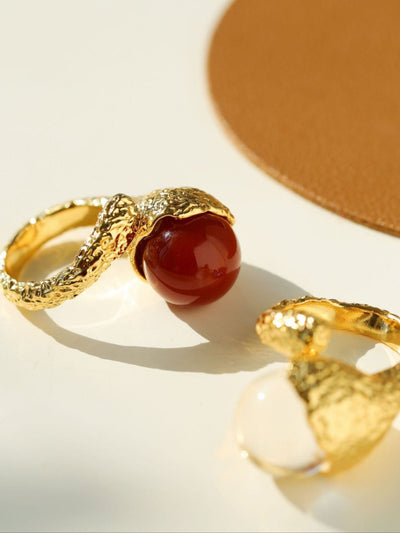 Blisseu Vintage Floral Orb Gemstone Rings