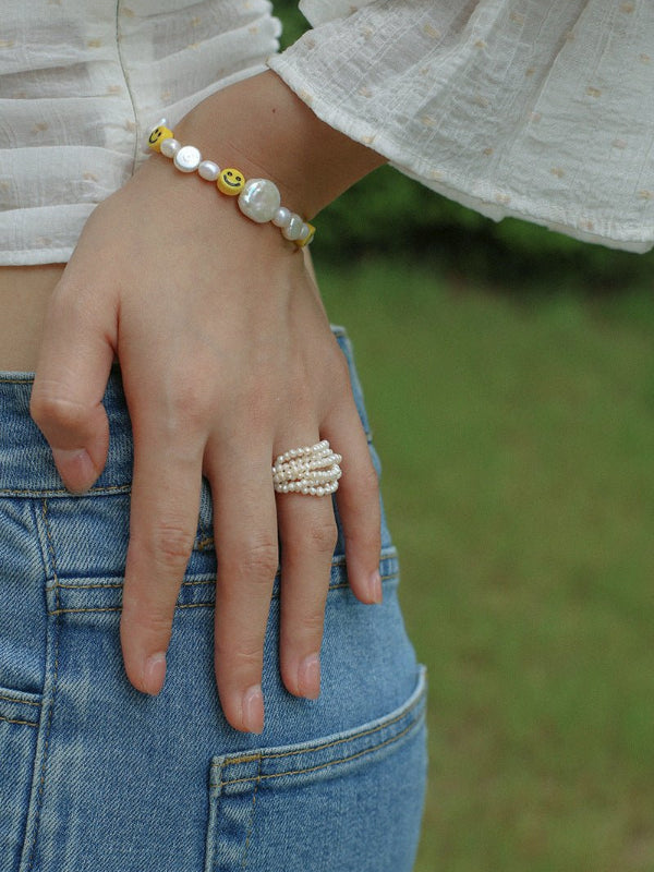 Blisseu Woven Multi-Layer Pearl Ring