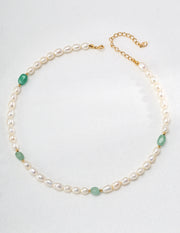 Blisseu Natural Pearl Jade Beaded Necklace