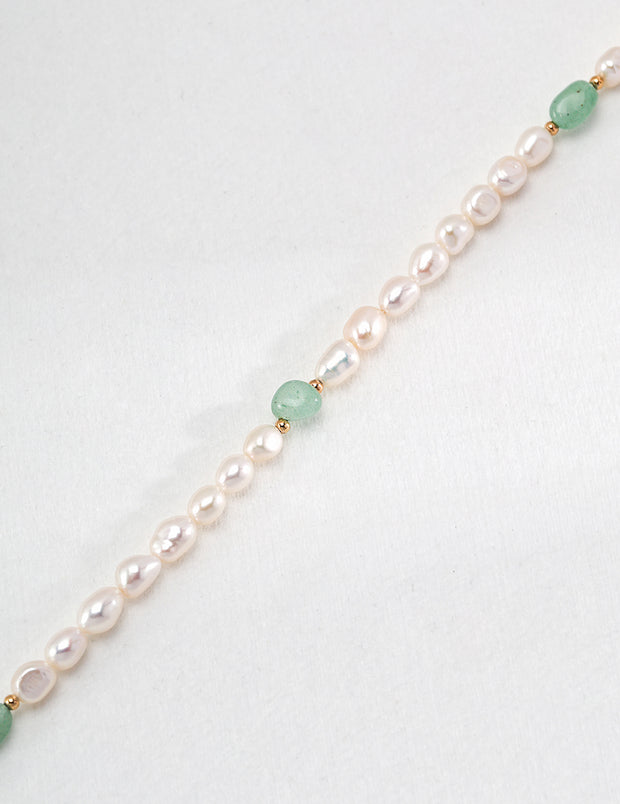 Blisseu Natural Pearl Jade Beaded Necklace