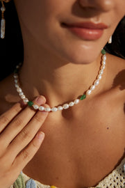 Blisseu Natural Pearl Jade Beaded Necklace