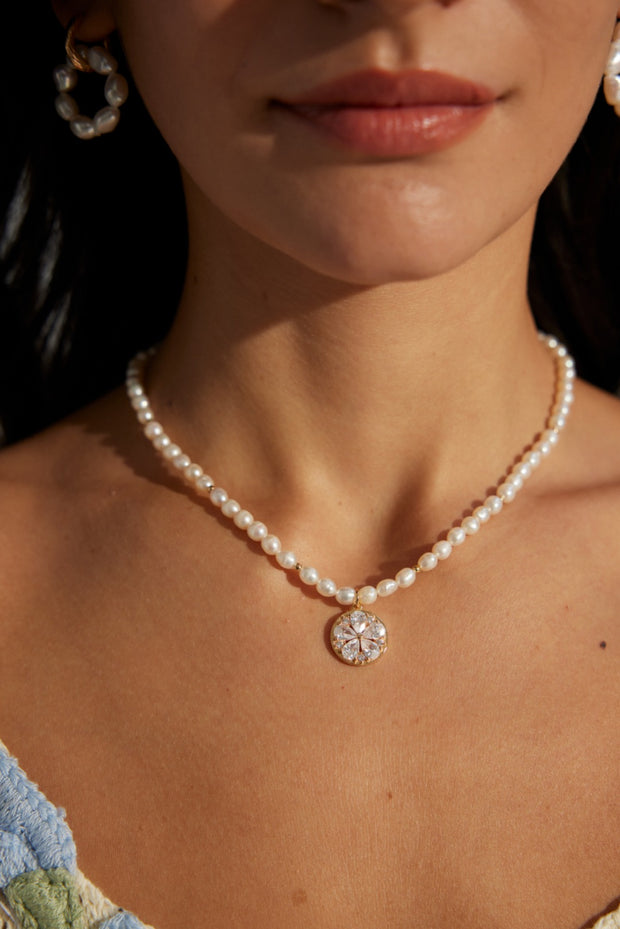 Blisseu S925 Silver Zircon Pearl Necklace