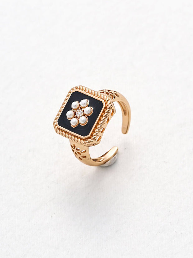 Classic Chanel Vintage Enamel Glazed Pearl Open Ring