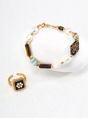 Classic Chanel Vintage Enamel Glazed Pearl Open Ring