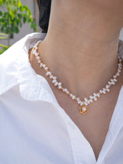 Blisseu Vintage Camellia Natural Pearl Necklace